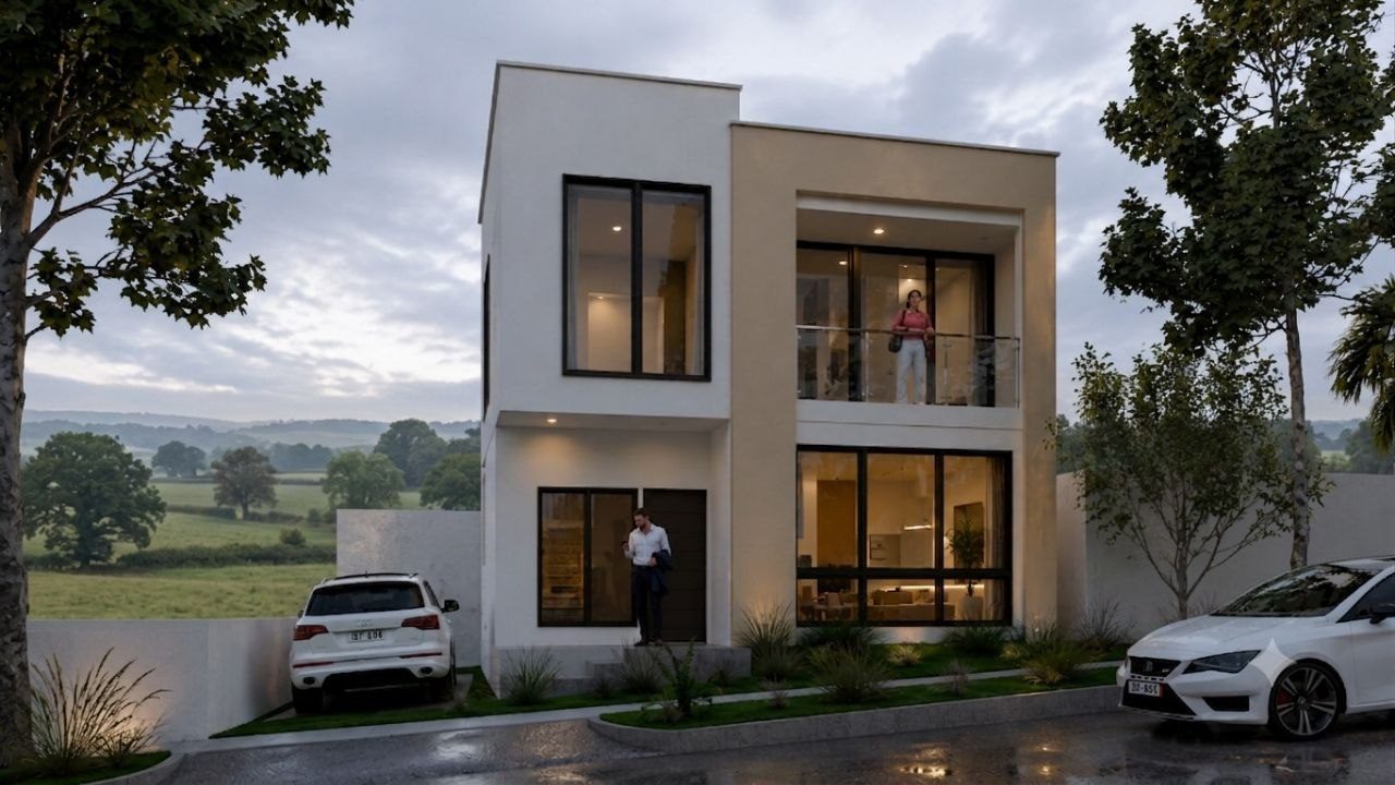 Fachada minimalista de vivienda